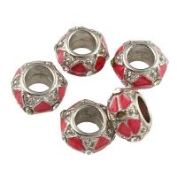 Enamel Zinc Alloy European Beads, antique silver color plated, without troll & with rhinestone & large hole, lead & cadmium free Approx 6mm 