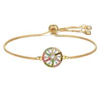 Cubic Zirconia Brass Bracelets, Flower, plated, adjustable & box chain & for woman & with cubic zirconia Approx 8.5 Inch 