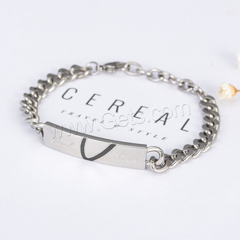 Stainless Steel Couple Bracelet, Unisex & curb chain & different styles for choice & with letter pattern & enamel, original color, Sold By Strand