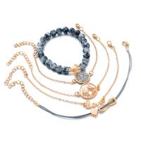 Zinc Alloy Bracelet Set, bracelet, with Synthetic Turquoise, iron post pin, with 5cm extender chain, rose gold color plated, 5 pieces & with rhinestone, lead & cadmium free Approx 7.5 Inch 