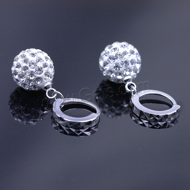 laiton Boucles d'oreilles pendantes Hoop Huggie, avec Strass perle de Pave d'argile, Plaqué de platine, normes différentes pour le choix & pour femme, protéger l'environnement, sans nickel, plomb et cadmium, Vendu par paire