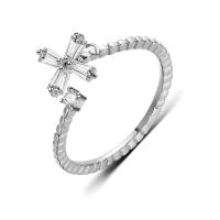 Кубическое цирконовое латунное кольцо, Латунь, Форма цветка, покрытый платиной, с кубическим цирконием, 8mm,2mm, размер:7, продается PC