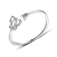 Cubic Zircon Brass Finger Ring, Butterfly, platinum plated, with cubic zirconia 4mm, US Ring 