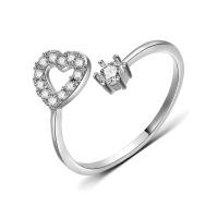 Cubic Zircon Brass Finger Ring, Heart, platinum plated, with cubic zirconia, 8mm,5mm, US Ring 