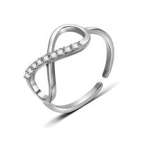 Cubic Zircon Brass Finger Ring, Infinity, platinum plated, with cubic zirconia, 8mm,17mm, US Ring 