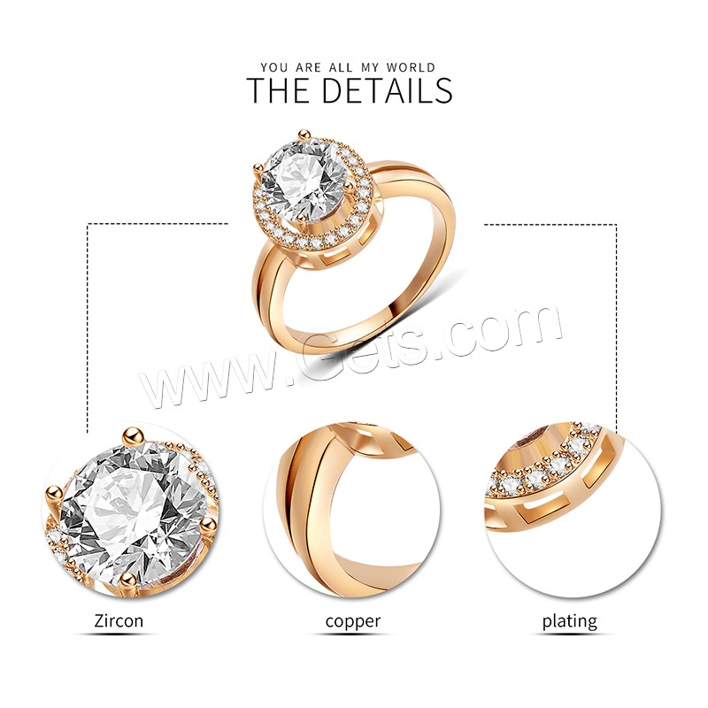 Circón cúbico anillo de dedo de latón, metal, chapado en oro real, diverso tamaño para la opción & con circonia cúbica, 13mm, Vendido por UD