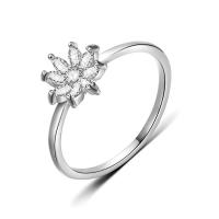 Cubic Zirconia Micro Pave Brass Finger Ring, Flower, platinum plated & micro pave cubic zirconia, 8mm 