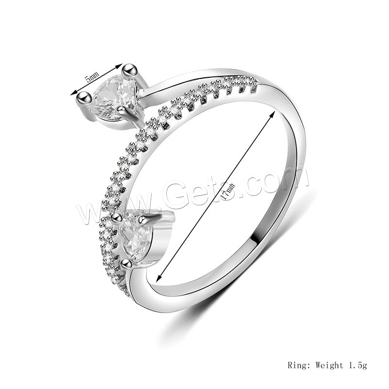 Cubic Zircon Brass Finger Ring, platinum plated, different size for choice & with cubic zirconia, 5mm, Sold By PC