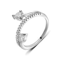Cubic Zircon Brass Finger Ring, platinum plated & with cubic zirconia, 5mm 