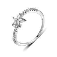 Cubic Zirconia Micro Pave Brass Finger Ring, Flower, platinum plated & micro pave cubic zirconia, 8mm 