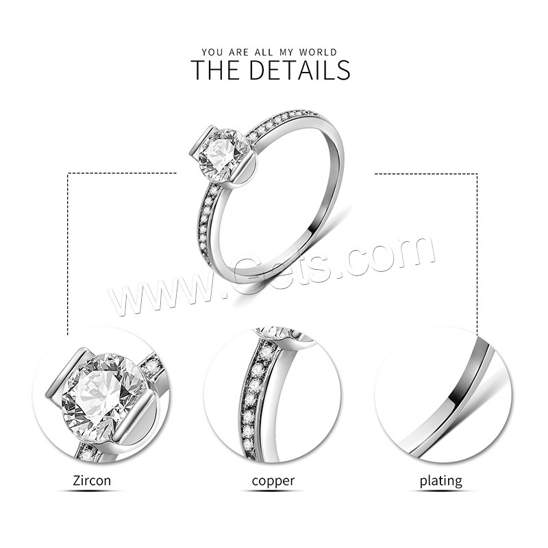 Кубическое цирконовое латунное кольцо, Латунь, покрытый платиной, разный размер для выбора & с кубическим цирконием, 8x6mm, продается PC
