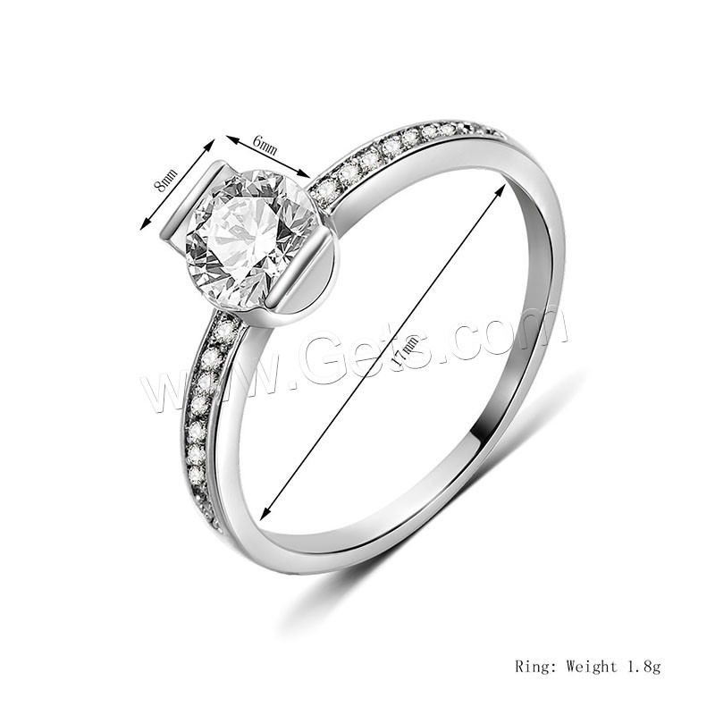 Кубическое цирконовое латунное кольцо, Латунь, покрытый платиной, разный размер для выбора & с кубическим цирконием, 8x6mm, продается PC