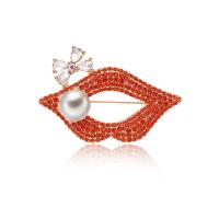 Zinc Alloy Brooch, with Freshwater Pearl, Lip, gold color plated, with cubic zirconia 