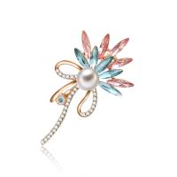 Zinc Alloy Brooch, with Freshwater Pearl, Flower, rose gold color plated, with cubic zirconia 