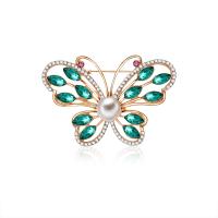 Zinc Alloy Brooch, with Freshwater Pearl, Butterfly, rose gold color plated, with cubic zirconia 