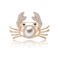 Zinc Alloy Brooch, with Freshwater Pearl, Crab, rose gold color plated, micro pave cubic zirconia 