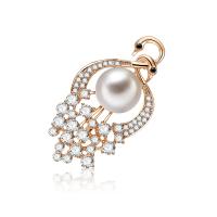 Zinc Alloy Brooch, with Freshwater Pearl, rose gold color plated, micro pave cubic zirconia 
