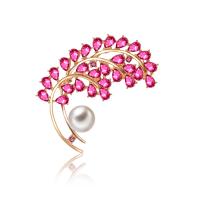 Zinc Alloy Brooch, with Freshwater Pearl, rose gold color plated, micro pave cubic zirconia 