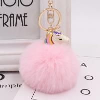 Zinc Alloy Key Chain, with Plush, Unicorn, gold color plated, cute 80mm 