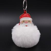 Zinc Alloy Key Chain, with Plush & PU Leather, Santa Claus, silver color plated, cute 80mm 