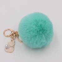 Zinc Alloy Key Chain, with Plush & Plastic Pearl, Cat, gold color plated, cute 80mm 