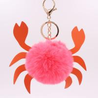 Zinc Alloy Key Chain, with Plush & PU Leather, Crab, gold color plated, cute 80mm 