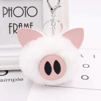 Zinc Alloy Key Chain, with Plush & PU Leather, Pig, silver color plated, cute 100mm 