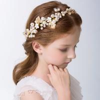 Children Hair Band, Zinc Alloy, with Plastic Pearl, Leaf, gold color plated, adjustable & for woman & with rhinestone 