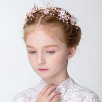Children Hair Band, Zinc Alloy, with Cloth & Plastic Pearl, Flower, gold color plated, adjustable & for woman & with rhinestone 