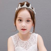 Children Hair Band, Zinc Alloy, with Crystal & Plastic Pearl, Crown, silver color plated, Girl, 320mm 