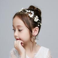 Children Hair Jewelry Set, Zinc Alloy, hair band & earring, with Cloth & Plastic Pearl, Flower Bud, silver color plated, Girl & with rhinestone, 160-180mm 