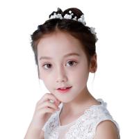 Children Hair Band, Zinc Alloy, with acrylic rhinestone & Polymer Clay & Plastic Pearl, Flower Bud, silver color plated, Girl & adjustable, 160mm 
