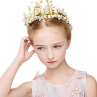 Children Hair Band, Zinc Alloy, with Crystal & Plastic Pearl, Crown, gold color plated, Girl & adjustable 