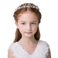 Children Hair Band, Zinc Alloy, with Crystal & Plastic Pearl, silver color plated, Girl & adjustable & with rhinestone 