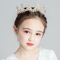 Children Hair Band, Zinc Alloy, with Cloth & Plastic Pearl, Crown, gold color plated, Girl & adjustable & with rhinestone 