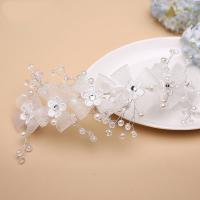 Children Hair Band, Cloth, with Gauze & Plastic Pearl & Zinc Alloy, Flower, silver color plated, Girl & with rhinestone 