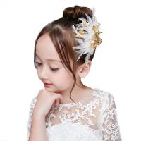 Alligator Hair Clip, Zinc Alloy, with Feather & Crystal, Feather, gold color plated, Girl & Baroque style 