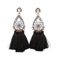 Zinc Alloy Tassel Earring, with Nylon Cord, Bohemian style & for woman & with rhinestone 