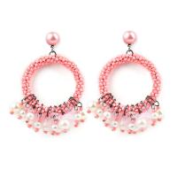 Zinc Alloy Tassel Earring, with Seedbead & Lace & Plastic Pearl, plated, for woman, pink 