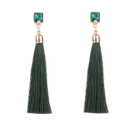 Zinc Alloy Tassel Earring, with Nylon Cord & Crystal, gold color plated, Bohemian style & for woman 