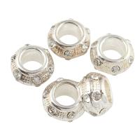 Rhinestone Zinc Alloy European Beads, platinum color plated, without troll & with rhinestone & large hole, lead & cadmium free Approx 6mm 