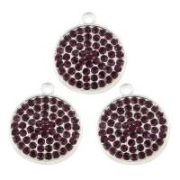Zinc Alloy Flat Round Pendants, silver color plated, with rhinestone, lead & cadmium free Approx 2mm 