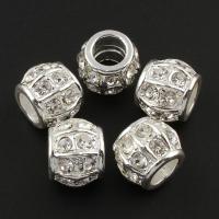 Rhinestone Zinc Alloy European Beads, silver color plated, without troll & with rhinestone & large hole, lead & cadmium free Approx 7mm 