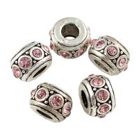 Rhinestone Zinc Alloy European Beads, antique silver color plated, without troll & with rhinestone, lead & cadmium free Approx 5mm 