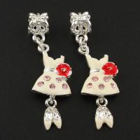 Zinc Alloy European Pendants, Skirt, silver color plated, without troll & enamel & with rhinestone, lead & cadmium free Approx 4mm 
