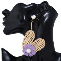 Rattan Drop Earring, brass post pin, Flower, gold color plated, for woman 