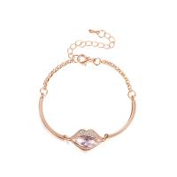 Cubic Zirconia Zinc Alloy Bracelet, with 55mm extender chain, Lip, rose gold color plated, micro pave cubic zirconia & for woman Approx 6.18 Inch 