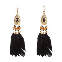 Zinc Alloy Tassel Earring, with Seedbead & Feather, plated, for woman & with rhinestone 