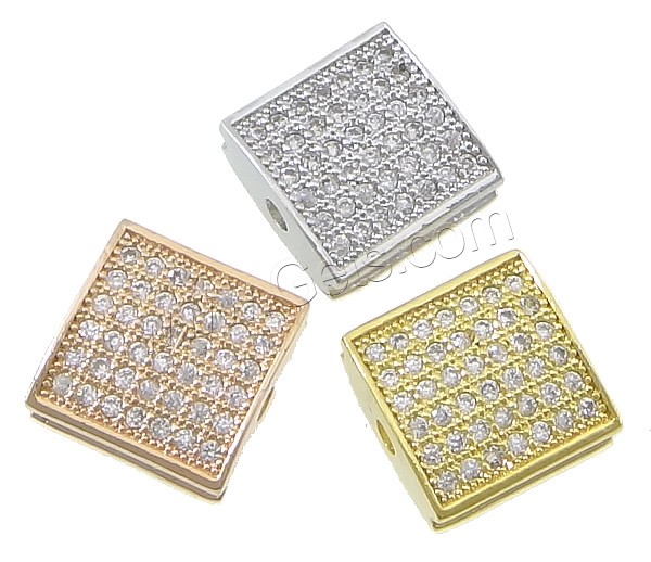 Cubic Zirconia Micro Pave Sterling Silver Bead, 925 Sterling Silver, Square, plated, Customized & micro pave cubic zirconia, more colors for choice, 12x12x5mm, Hole:Approx 2mm, Sold By PC