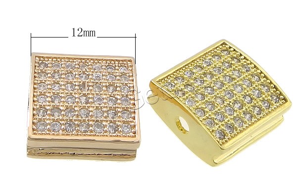 Cubic Zirconia Micro Pave Sterling Silver Bead, 925 Sterling Silver, Square, plated, Customized & micro pave cubic zirconia, more colors for choice, 12x12x5mm, Hole:Approx 2mm, Sold By PC